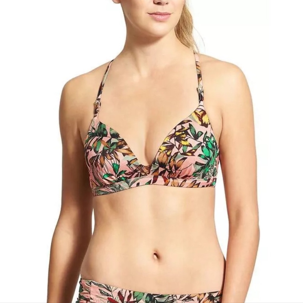 Athleta Aqualuxe Tropical Print Molded Cross Back Bikini Swimsuit Top Meβ¦
